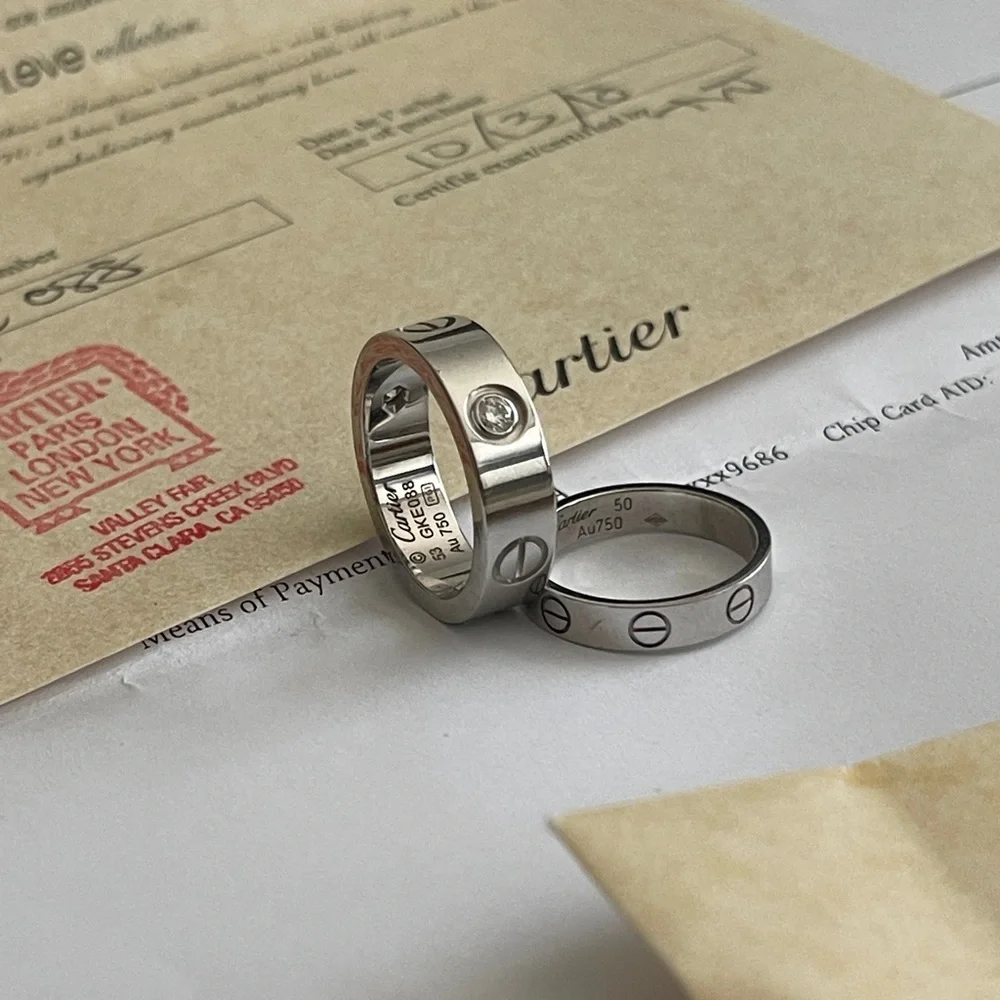 Cartier 3 Diamonds Love Ring, 18K White Gold. - Picture 1 of 9